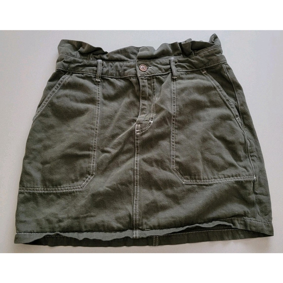 Free People Mini Skirt Womens Size 12 Olive Green Paperbag Waist Boho *NO BELT* - Picture 1 of 4